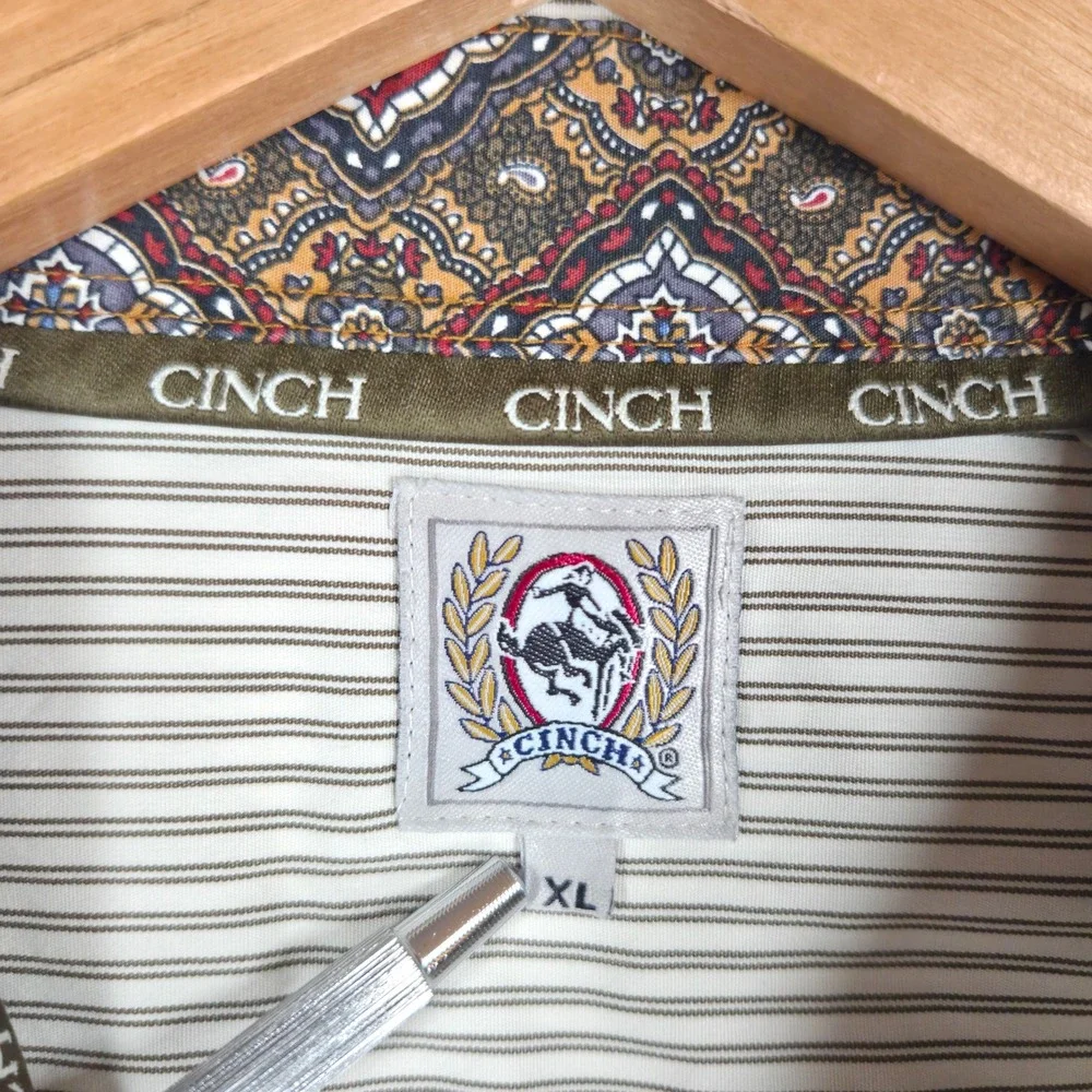 Cinch Mens Striped Western Button Down Shirt XL Tan White Paisley MTW1103341